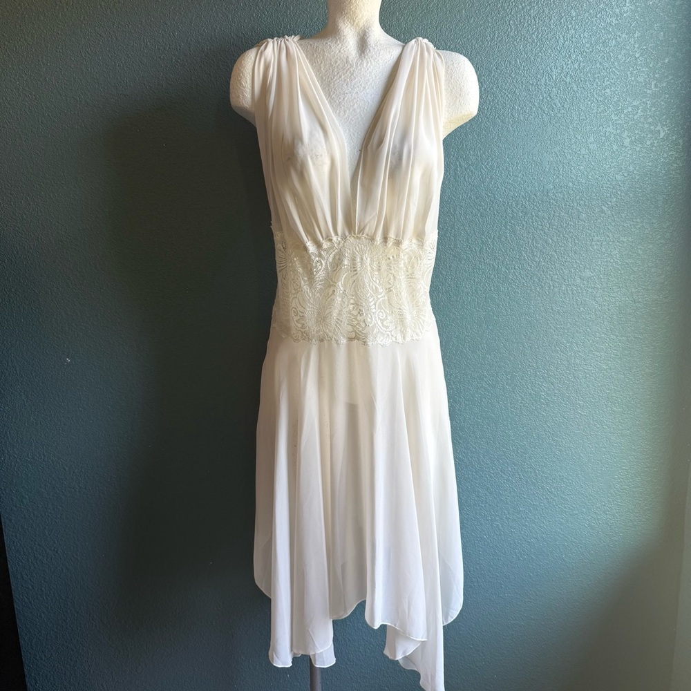 Victoria's secret vintage nightgown chemise plunging neckline lace sheer white